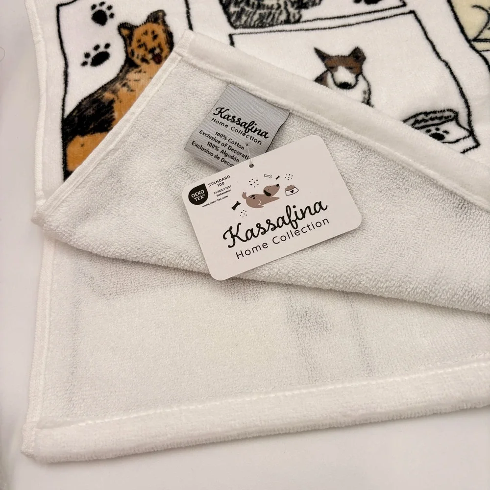 Kassafina Home Collection Dog Pawtraits White Cotton Wash & Hand Towels Set of 4
